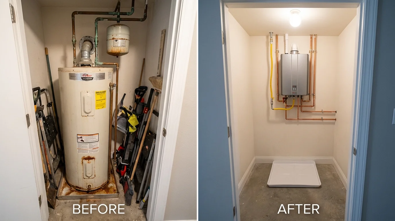 Tank water heater versus wall-mounted tankless unit comparison for Tatum, TX homeowners