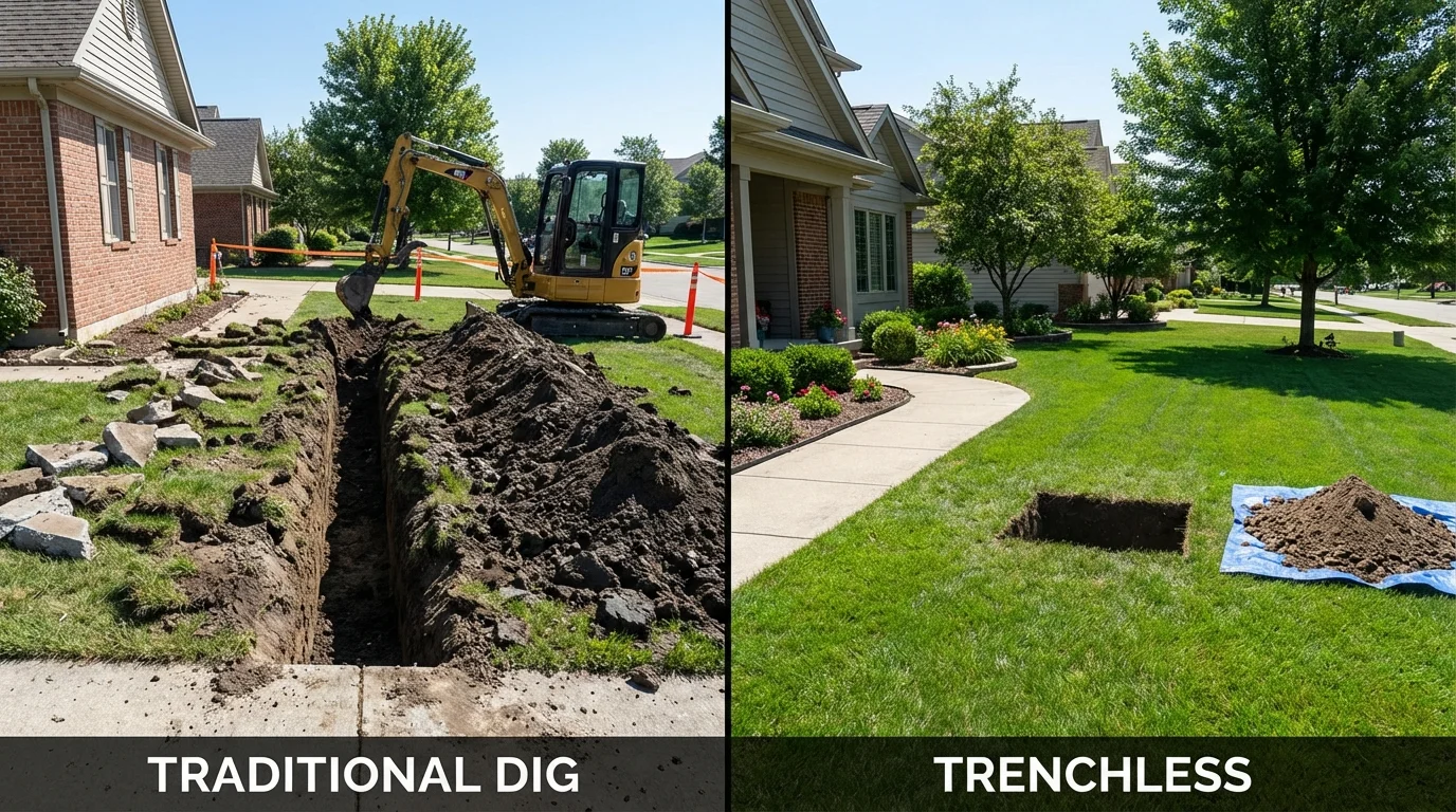Trenchless sewer repair with minimal yard damage versus traditional excavation in Tatum, TX
